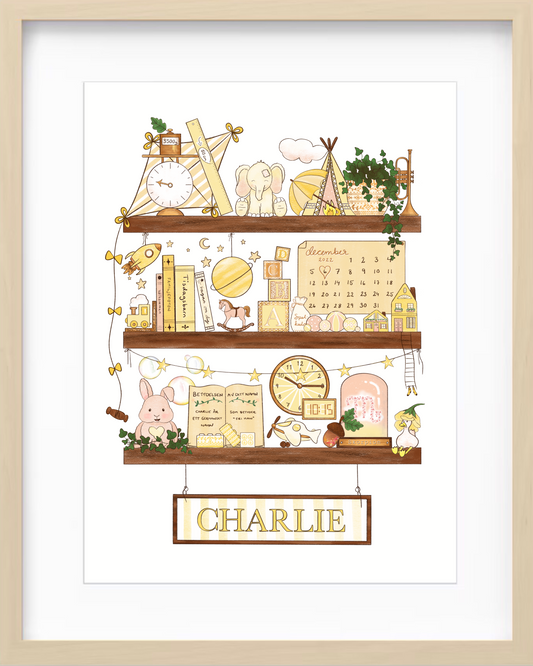 Myself On A Shelf - Personlig barntavla - Buttercup Yellow