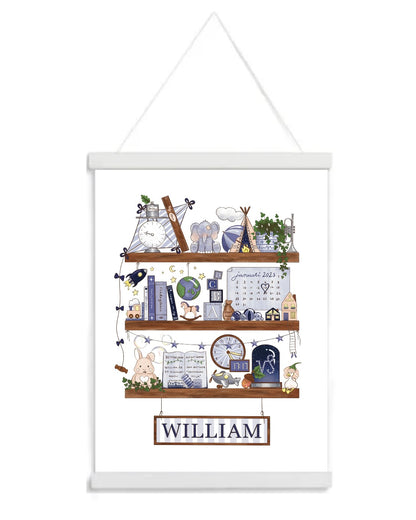 Myself On A Shelf - Personlig barntavla - Classic Blue - Magnetlist Vit