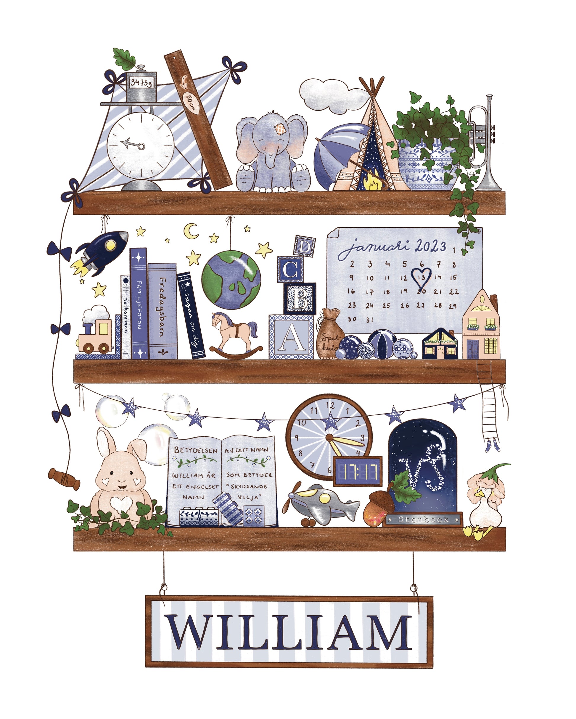 Myself On A Shelf - Personlig barntavla - Classic Blue - Oinramad