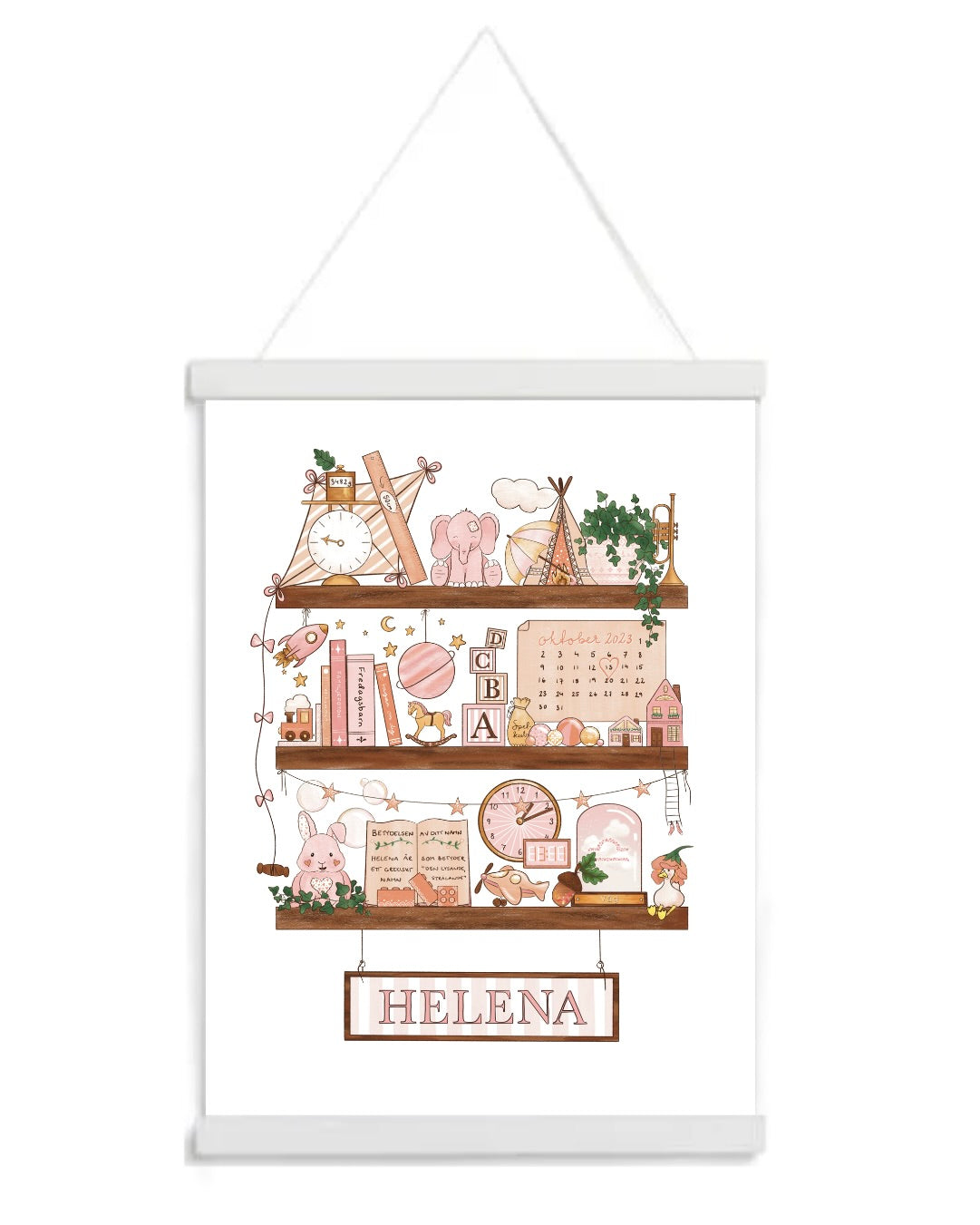 Myself On A Shelf - Personlig barntavla - Cloud Pink- Magnetlist Vit