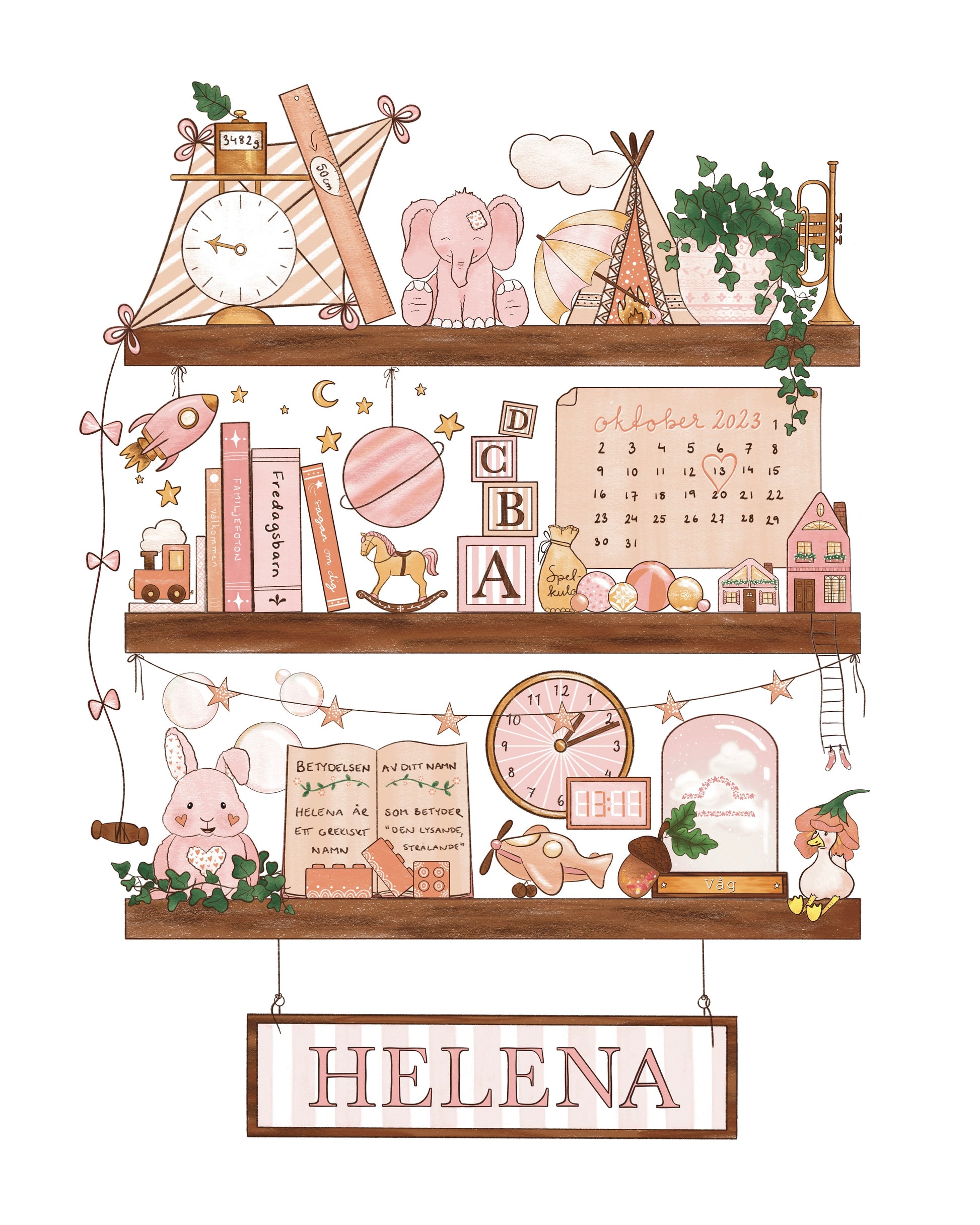 Myself On A Shelf - Personlig barntavla - Cloud Pink- Oinramad