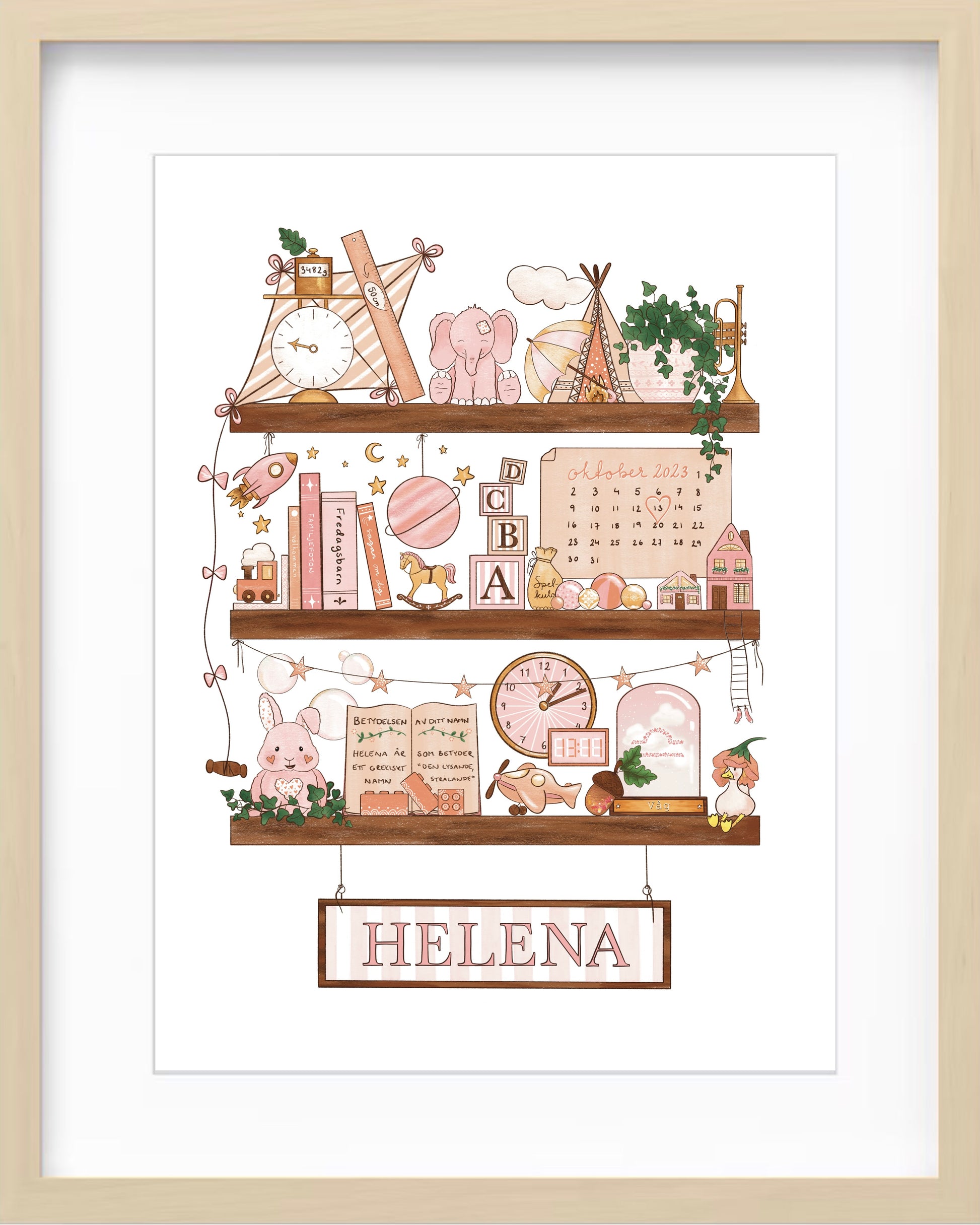 Myself On A Shelf - Personlig barntavla - Cloud Pink - Träram