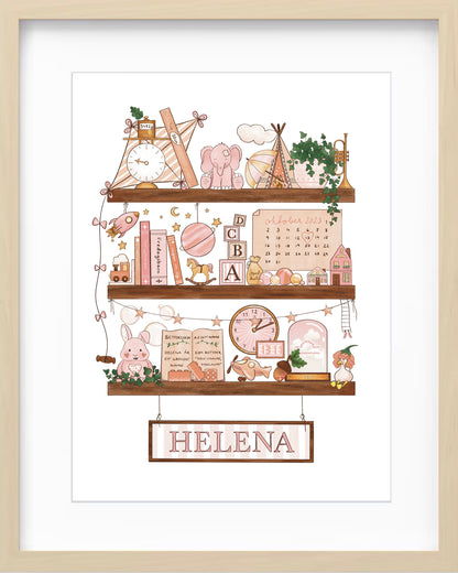 Myself On A Shelf - Personlig barntavla - Cloud Pink - Träram