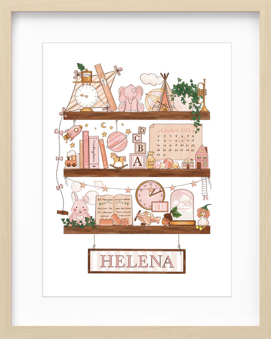 Myself On A Shelf - Personlig barntavla - Cloud Pink - Träram