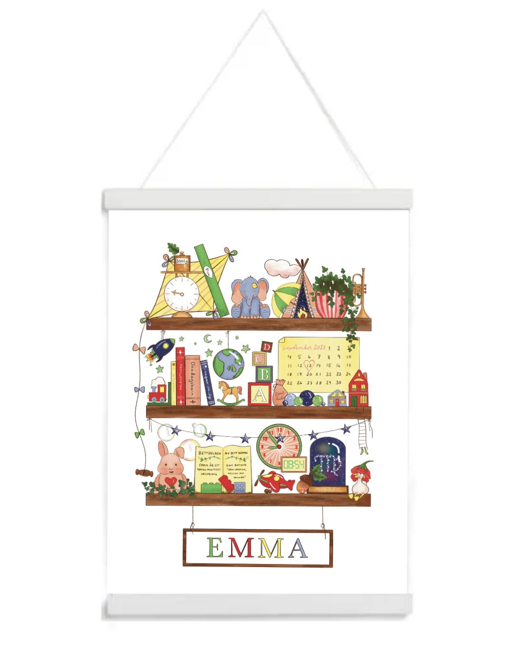 Myself On A Shelf - Personlig barntavla - Rainbow - Magnetlist Vit