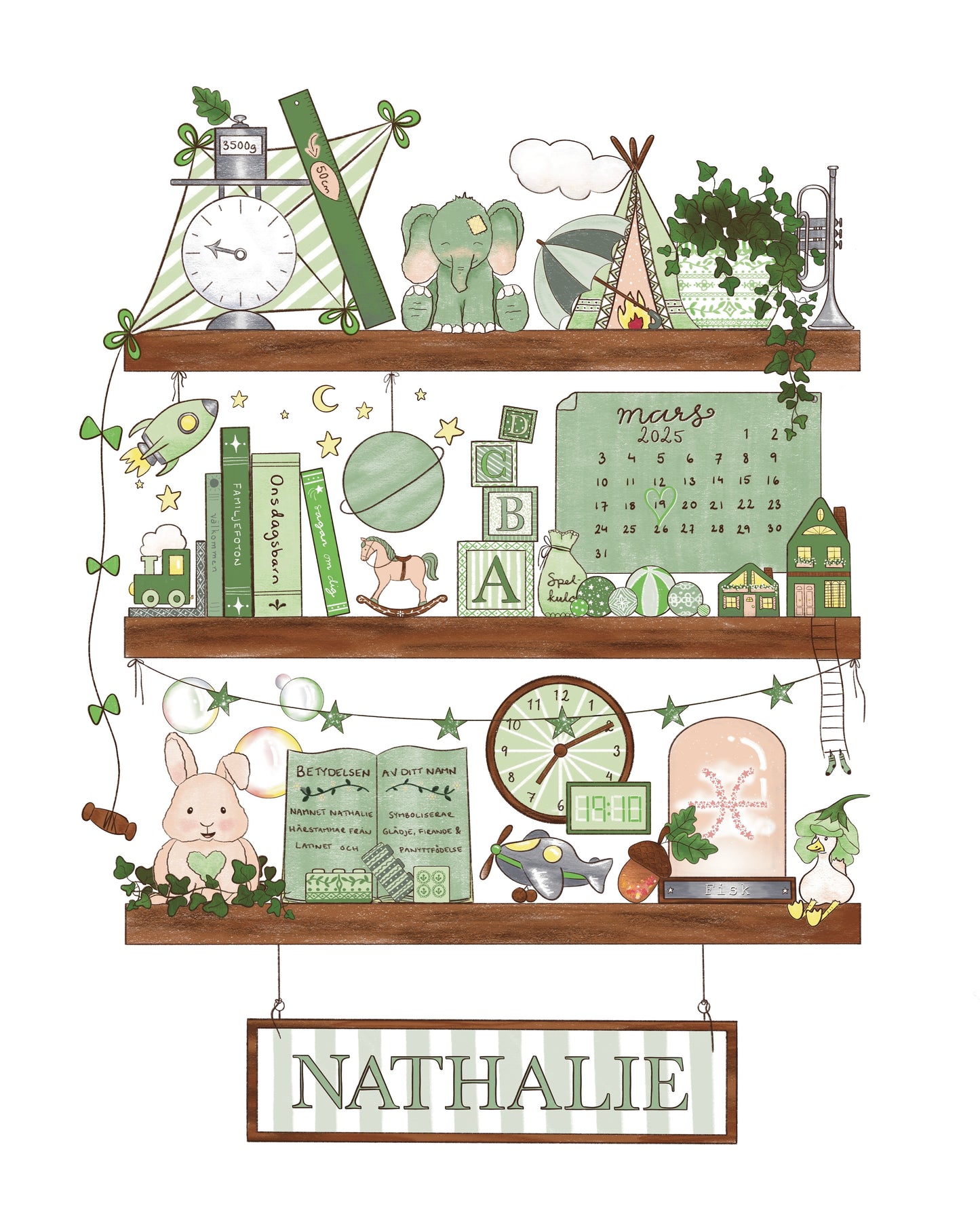 Myself On A Shelf - Personlig barntavla - Spring Green