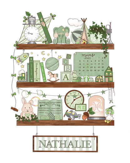 Myself On A Shelf - Personlig barntavla - Spring Green